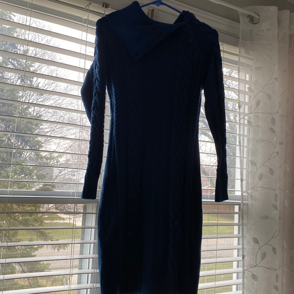 Blue body con sweater dress